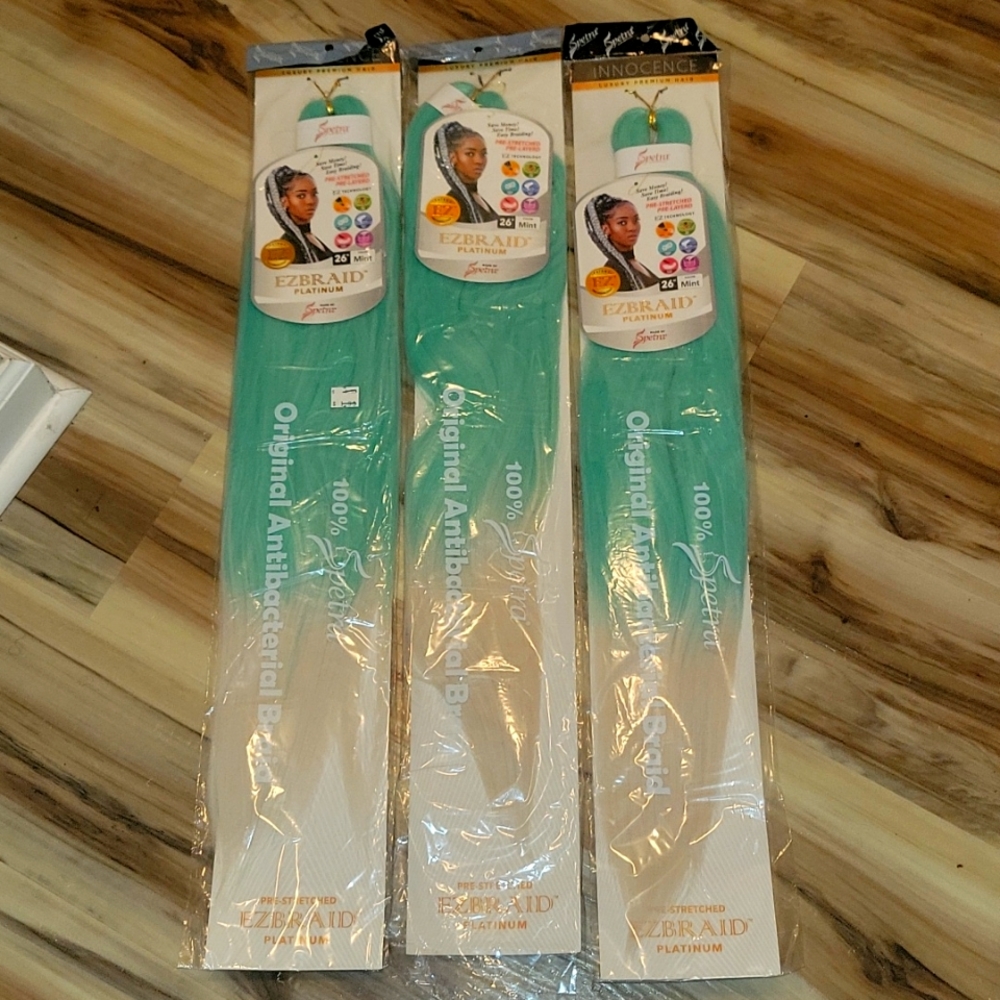 3 pks Mint/Platinum White Braid Hair